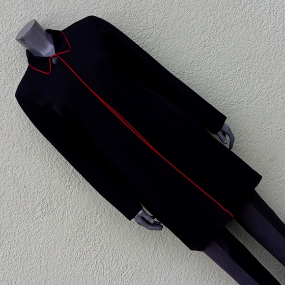 I.N. SAN FRANCISCO LADIES BLACK/RED TRIM UNLINED LIGHT OVERCOAT (HONG KONG) - Picture 12 of 17